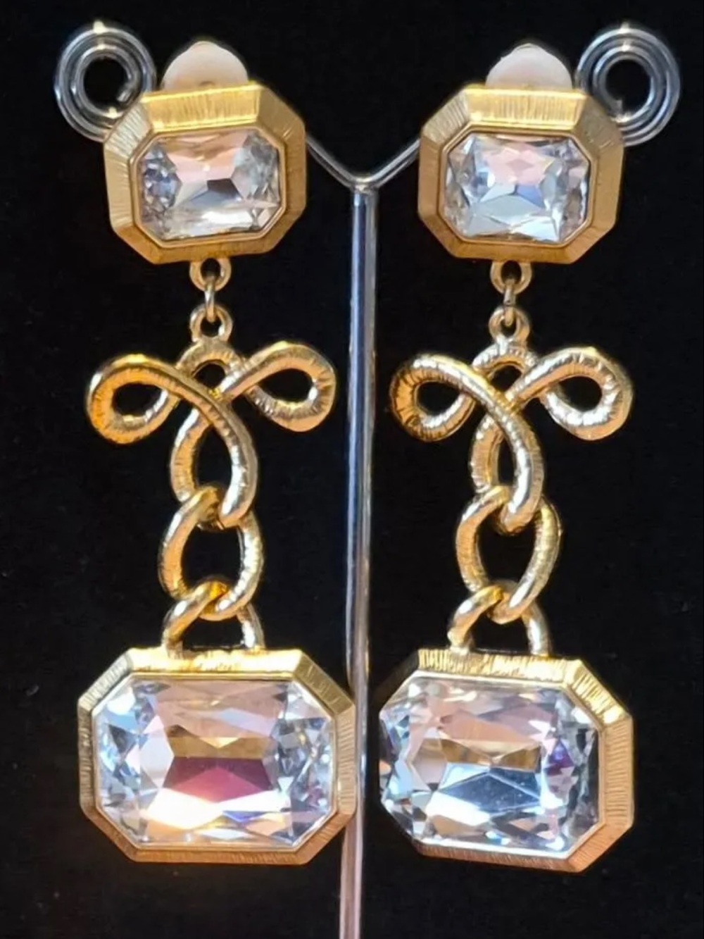 Gorgeous Gold-Tone Crystal Drop Earrings - Clear Crystal